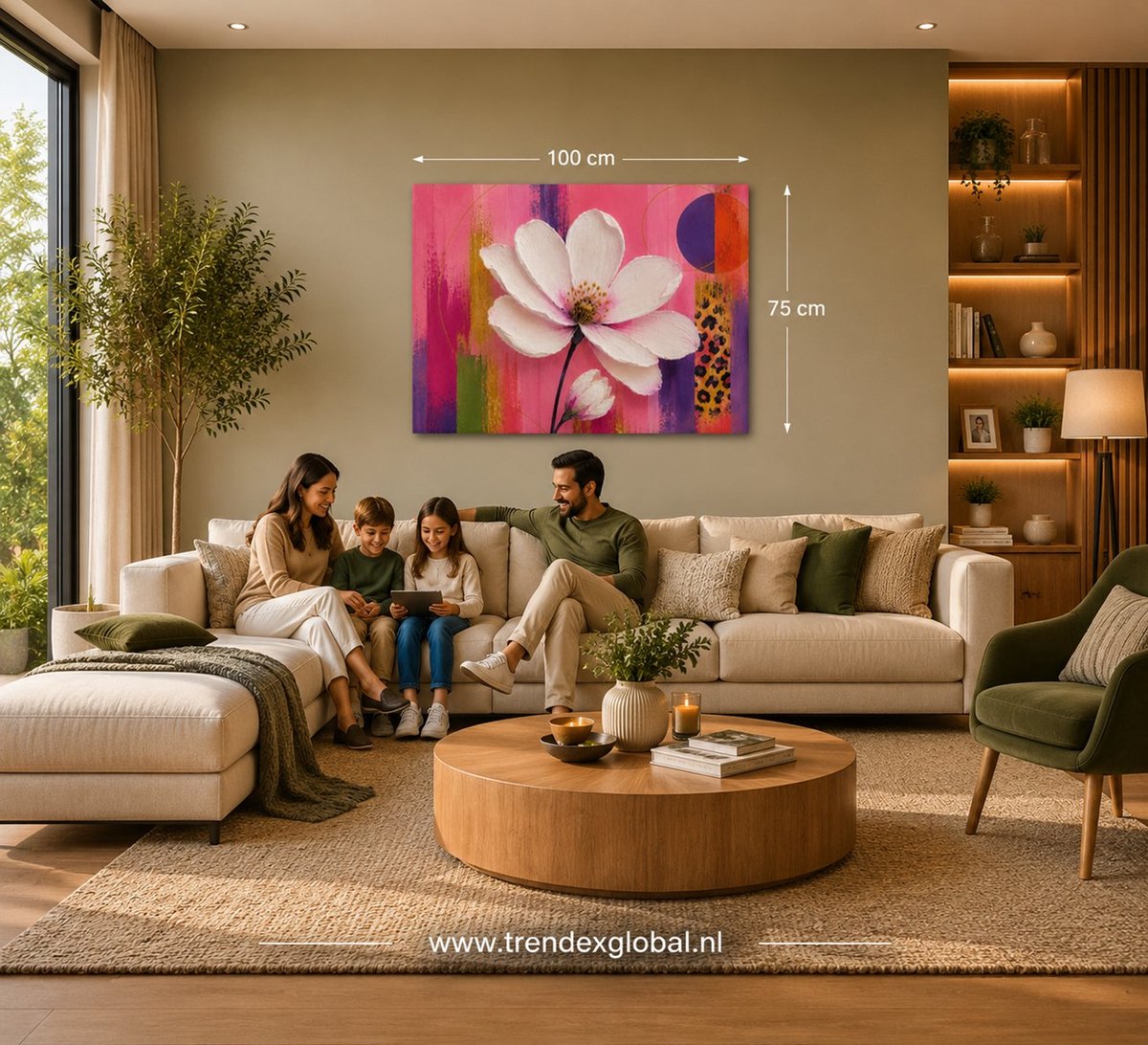 Trendex Global Canvas Schilderij Bloem - Roze Wanddecoratie - Kunst - 100 x 75 cm
