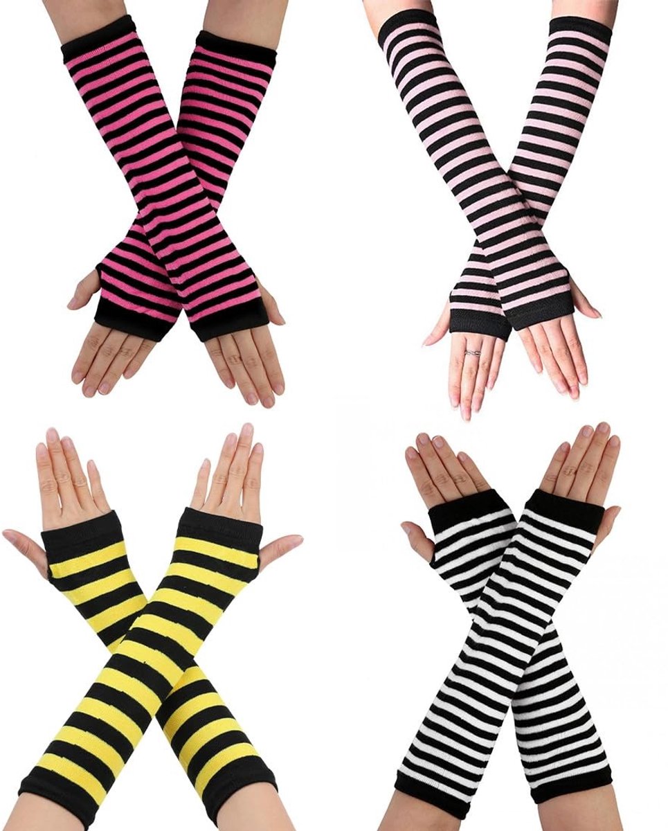 Dailygoods- Armwarmers Vingerloos - 4 Paar Dameshandschoenen - Gebreid - Elastisch - Duimgat - Voor Binnen/Buitenactiviteiten - Vingerloze Handschoenen