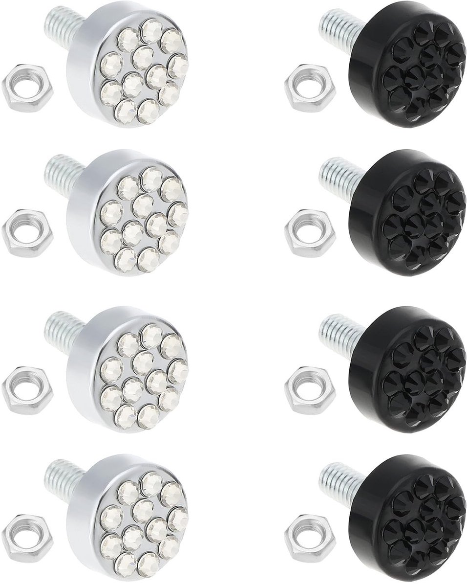 Dailygoods- Schroeven Set van 2 - Diefstalbeveiliging - Kentekenplaatschroeven - Glanzend - Diamanten - Roestbestendig - Kentekenplaatbevestiging