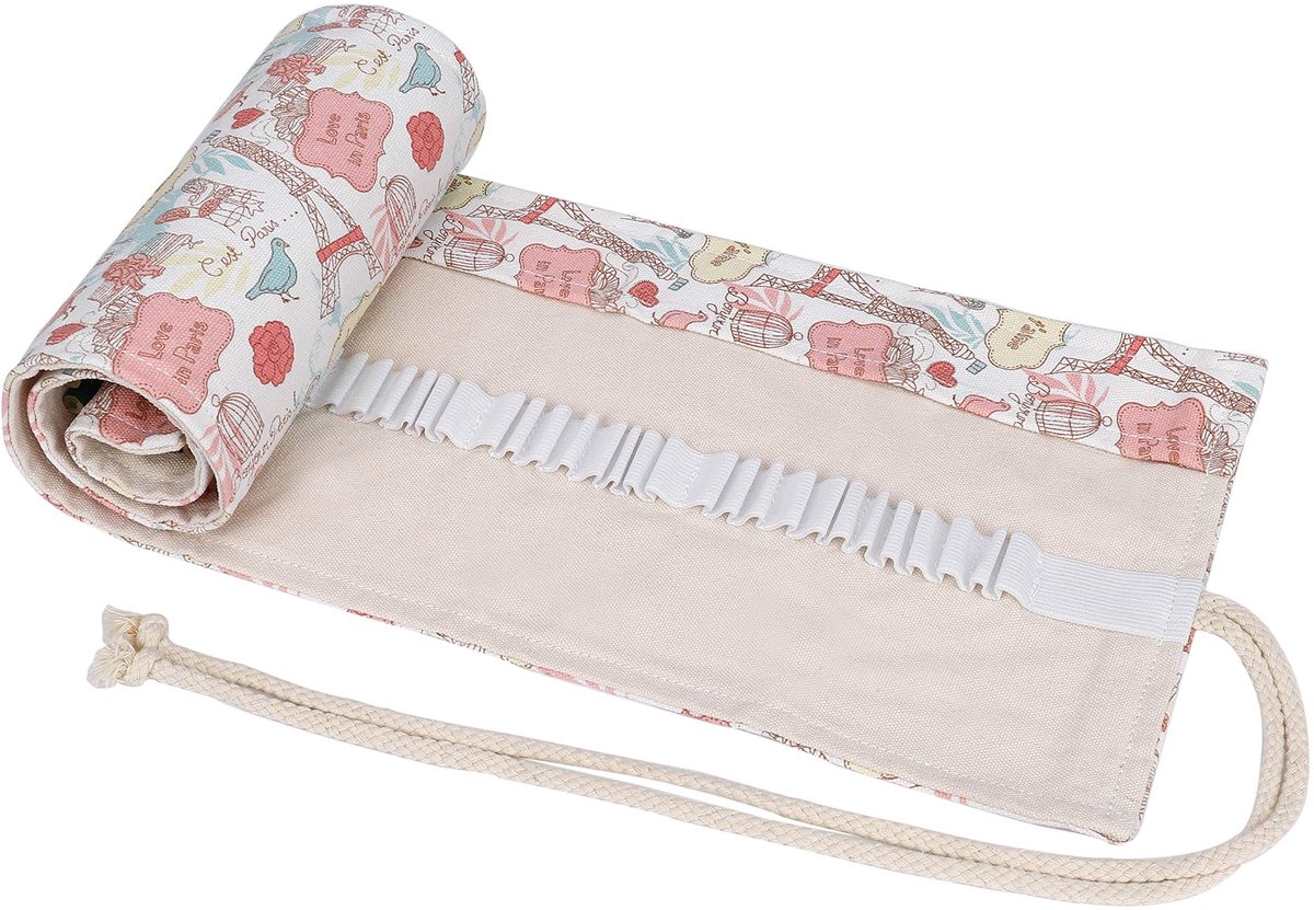 Dailygoods- Pennenetui oprolbaar met 72 gaten - Canvas organizer - Kleurpotlodenhouder - Lichtgewicht etui - IJzeren torenstijl - Kleurpotloodhouder