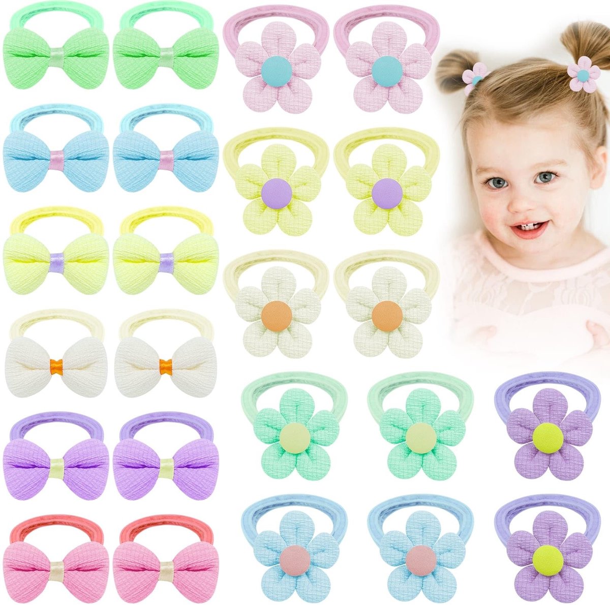 Dailygoods- Haarelastiekjes 24 Stuks - Zachte Naadloze Paardenstaarthouder - Kleurrijke Haarbanden - Haarstrikken - Geschikt voor Baby's en Peuters