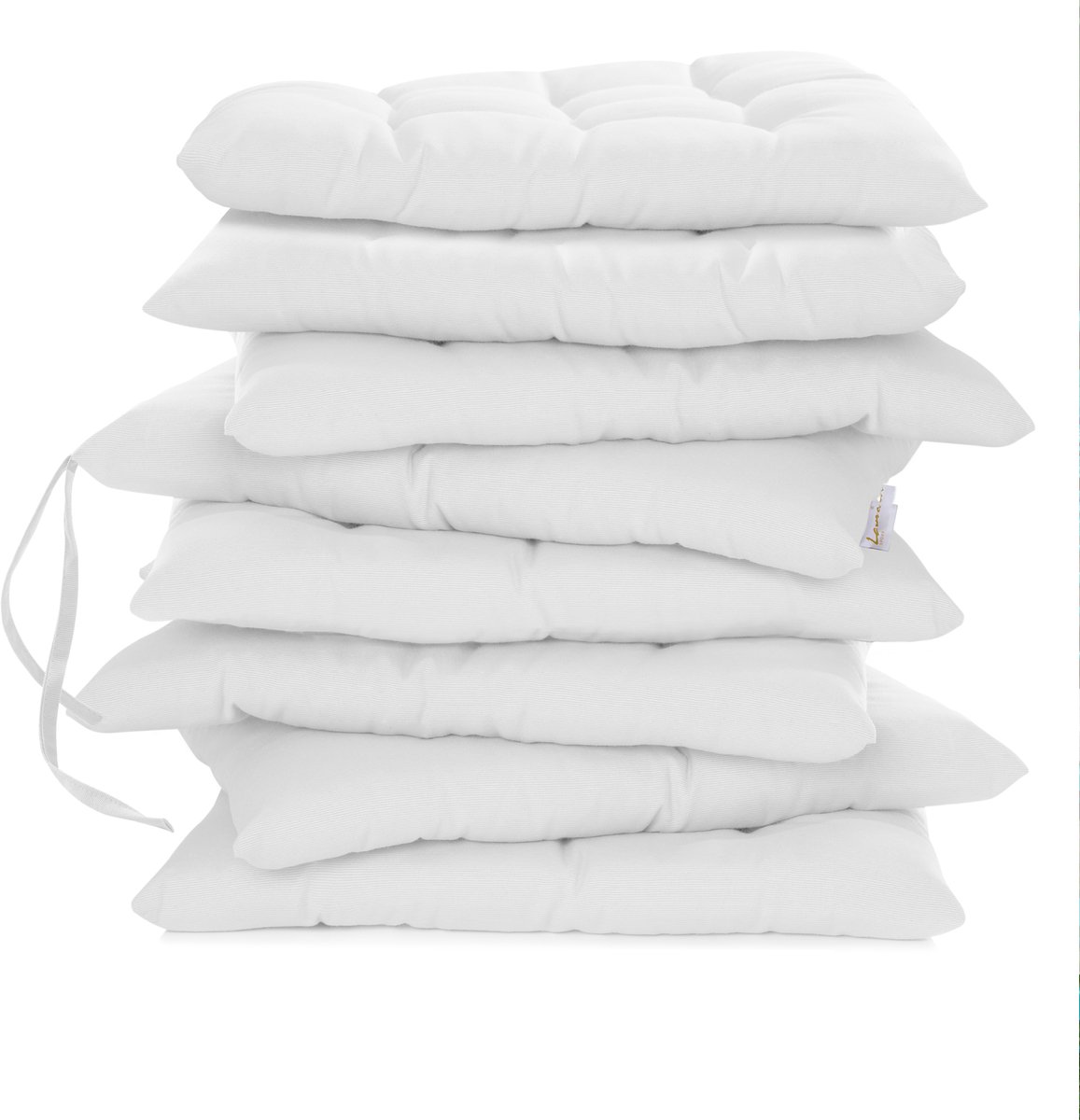 Lavea® Stoelkussens 40x40 cm – Set van 8 met Bevestigingslinten – Comfortabel en Wasbaar voor Binnen en Buiten – voor Tuin, Balkon, Terras en Keuken – Wit