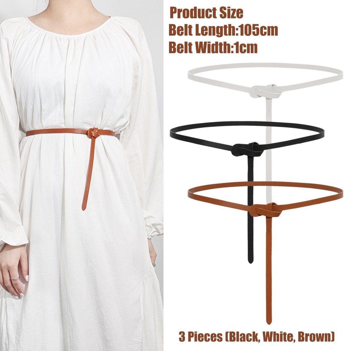 Dailygoods- Damesriem 3 Stuks - Verstelbare Riem - Modieuze Sierriem - Elegante Riem - PU-Materiaal - Zacht en Duurzaam