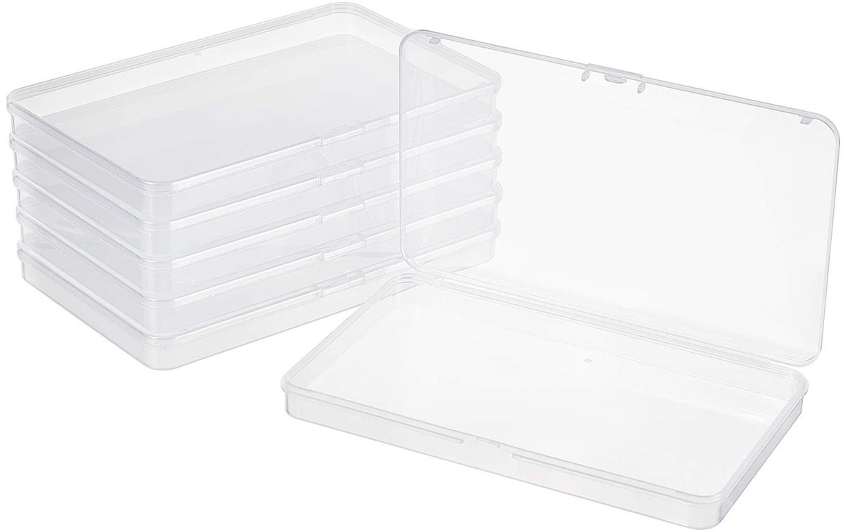 Dailygoods- Opbergdoos Doorzichtig - 6 Stuks - Rechthoekig - PP-Kunststof - 18,9 x 11,2 x 1,7 cm - Voor Organiseren van Foto's/Kralen - Opbergcontainer