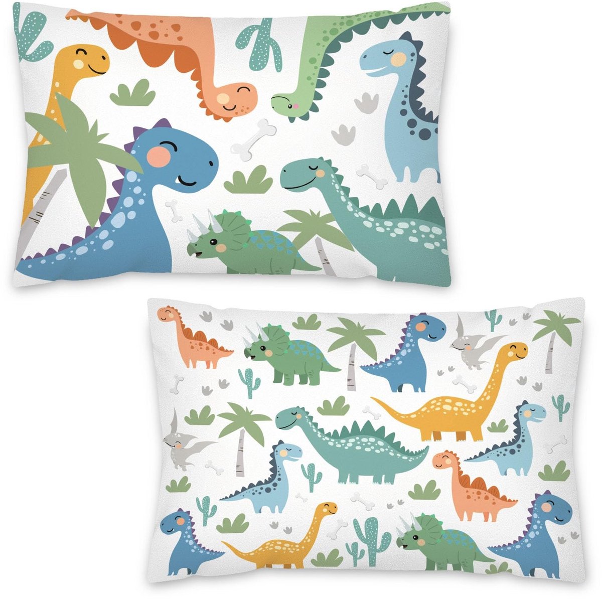 Dailygoods- Kussenhoezen Set van 2 - Fluwelen Kussenhoezen - Cartoon Dinosaurussen - 45 x 33 cm - Verborgen Ritssluiting - Machinewasbaar - Kussenslopen