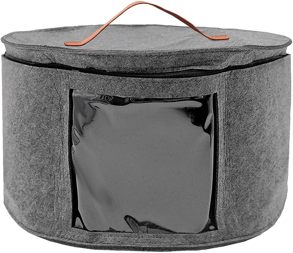 Dailygoods- Opbergdoos Opvouwbaar - Hoedendoos met Deksel - Ronde Doos - Transparant Venster - Leren Handvat - 42 x 26 cm