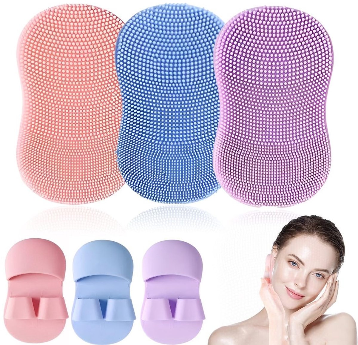 Dailygoods- Gezichtsreinigingsborstel 3 stuks - Siliconen - Dieptereiniging - Peeling - Massageborstel - Geschikt voor alle huidtypes - Gezichtsborstel