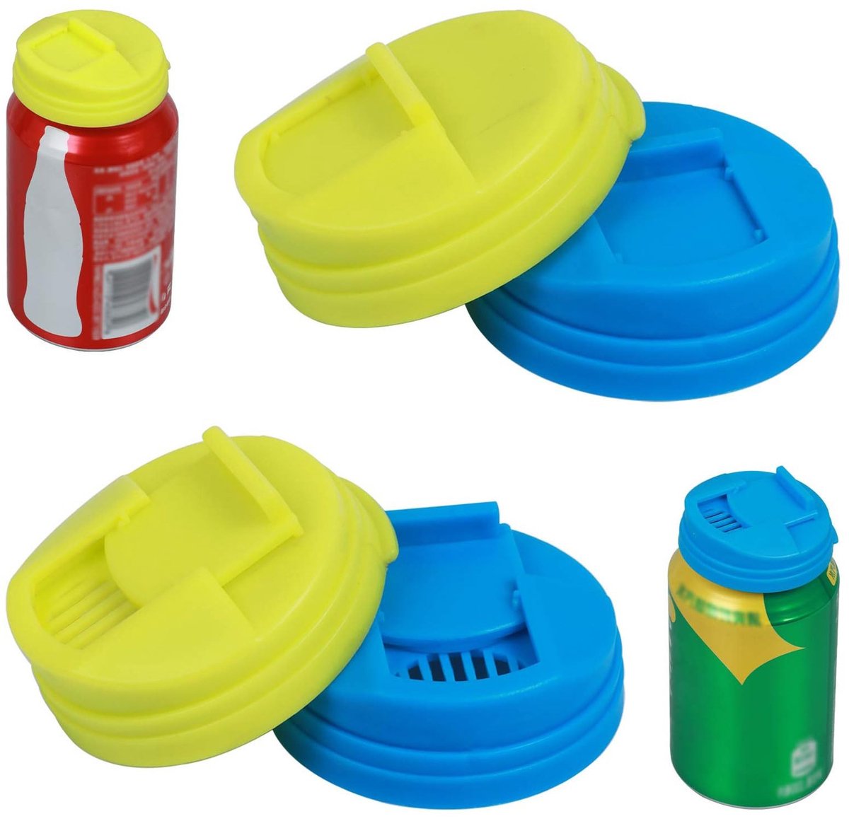 Dailygoods- Frisdrankblikjes Deksels 4-Pack - Lekvrije Dop - Spatdop - Herbruikbaar - TPR + PP - Diameter 5,8 cm - Drinkdeksels