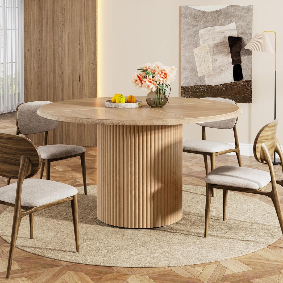 Ronde Eettafel 120 cm voor 4–6 Personen | Moderne Houtlook Keukentafel met Metalen Kruispoot Onderstel | Ø120x75 cm
