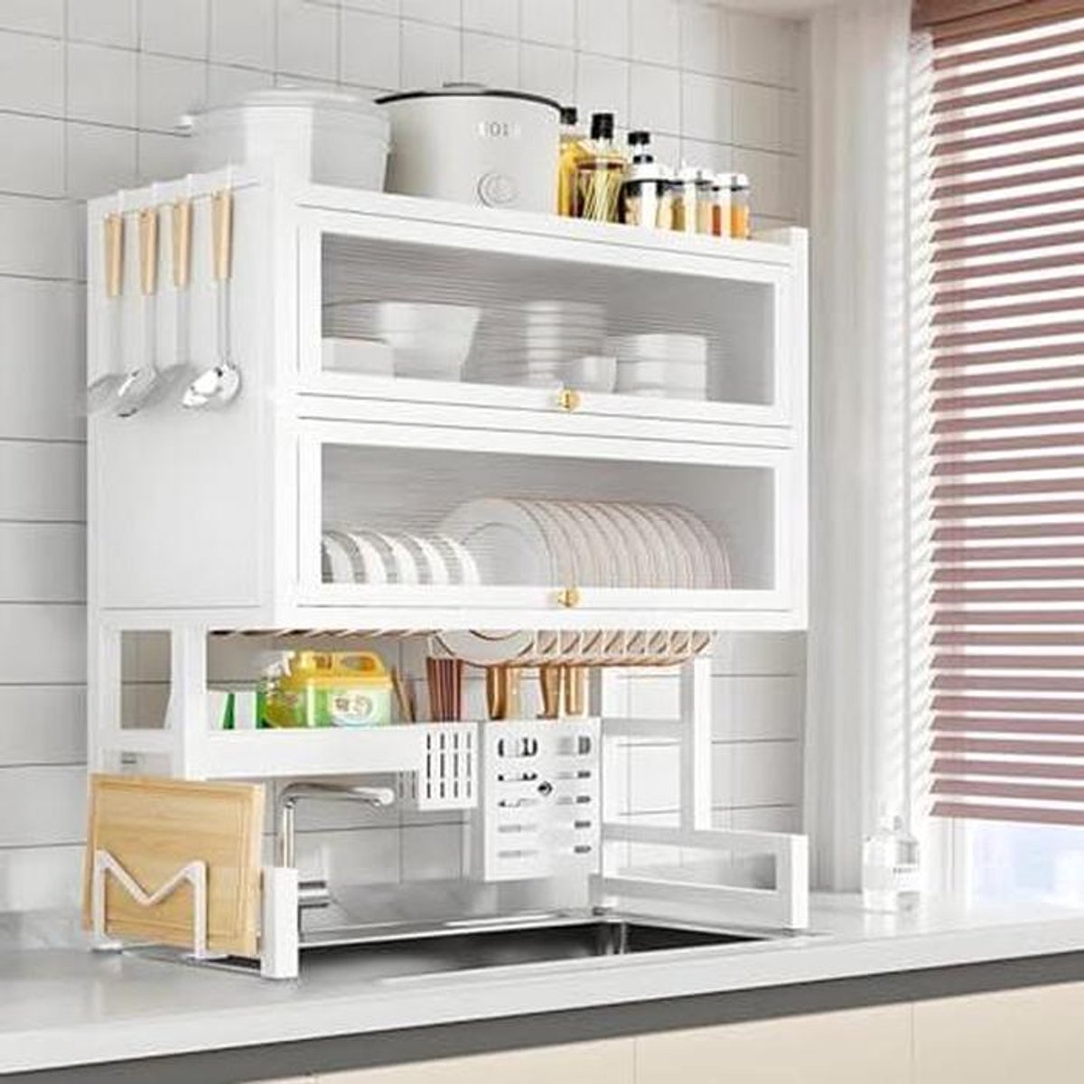 Afdruiprek Keuken - Vaatdroger Organizer - Keuken Opbergen - 3-Laags Ontwerp - 65 cm - Wit