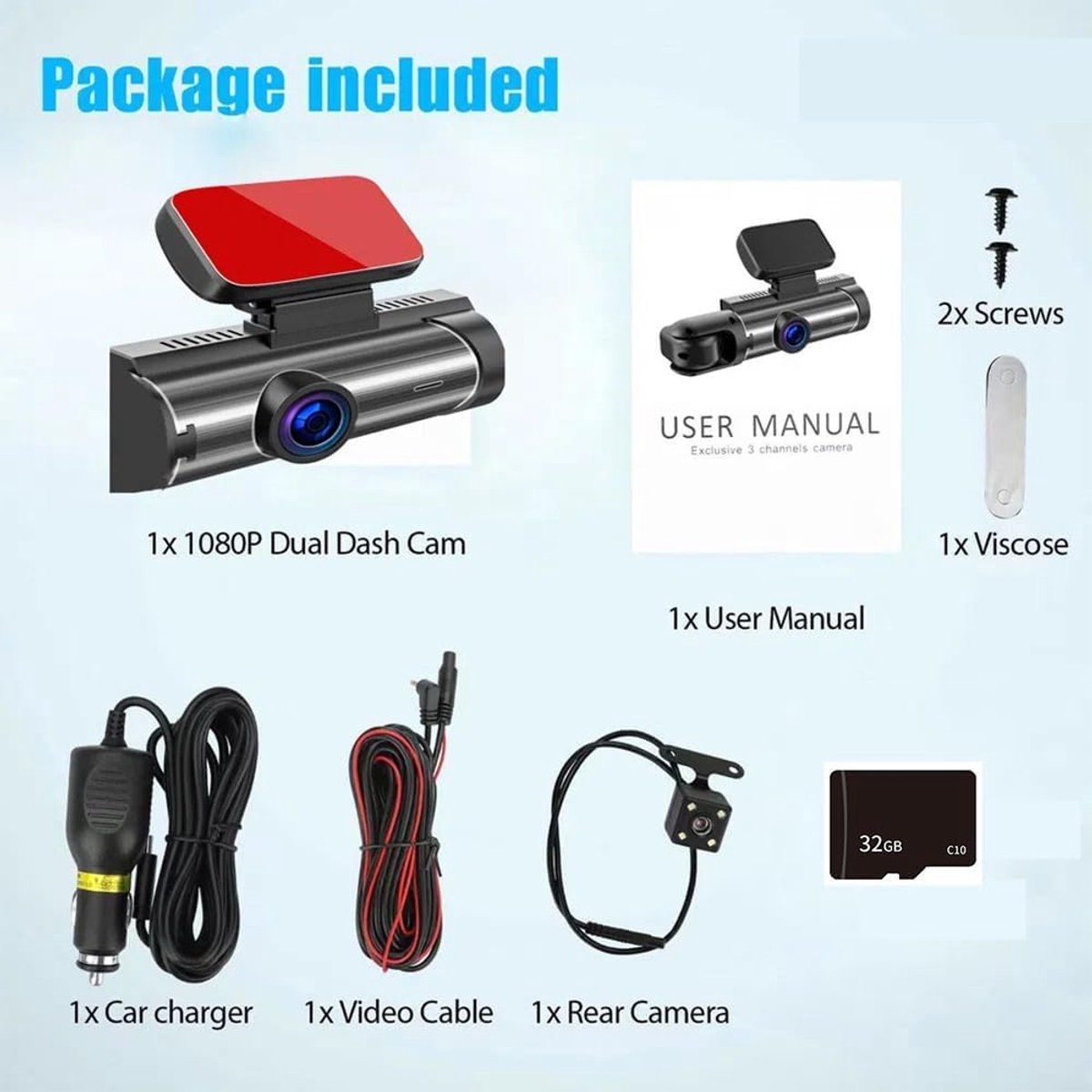 Dubbele Dashcam - Auto Camera - Voertuig Bewaken - Ingebouwde Wifi - 1080p Full HD - Zwart – foto 2