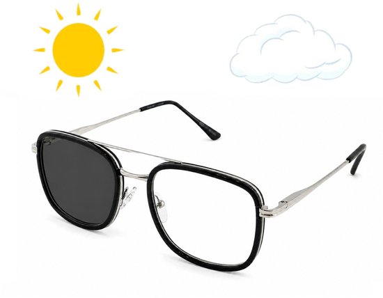Charley - Leesbril EN zonneleesbril ineen – Kleur zwart - Sterkte +1.00 - Meekleurend UV400 photochromic - Stevige pasvorm - Modern & stijlvol