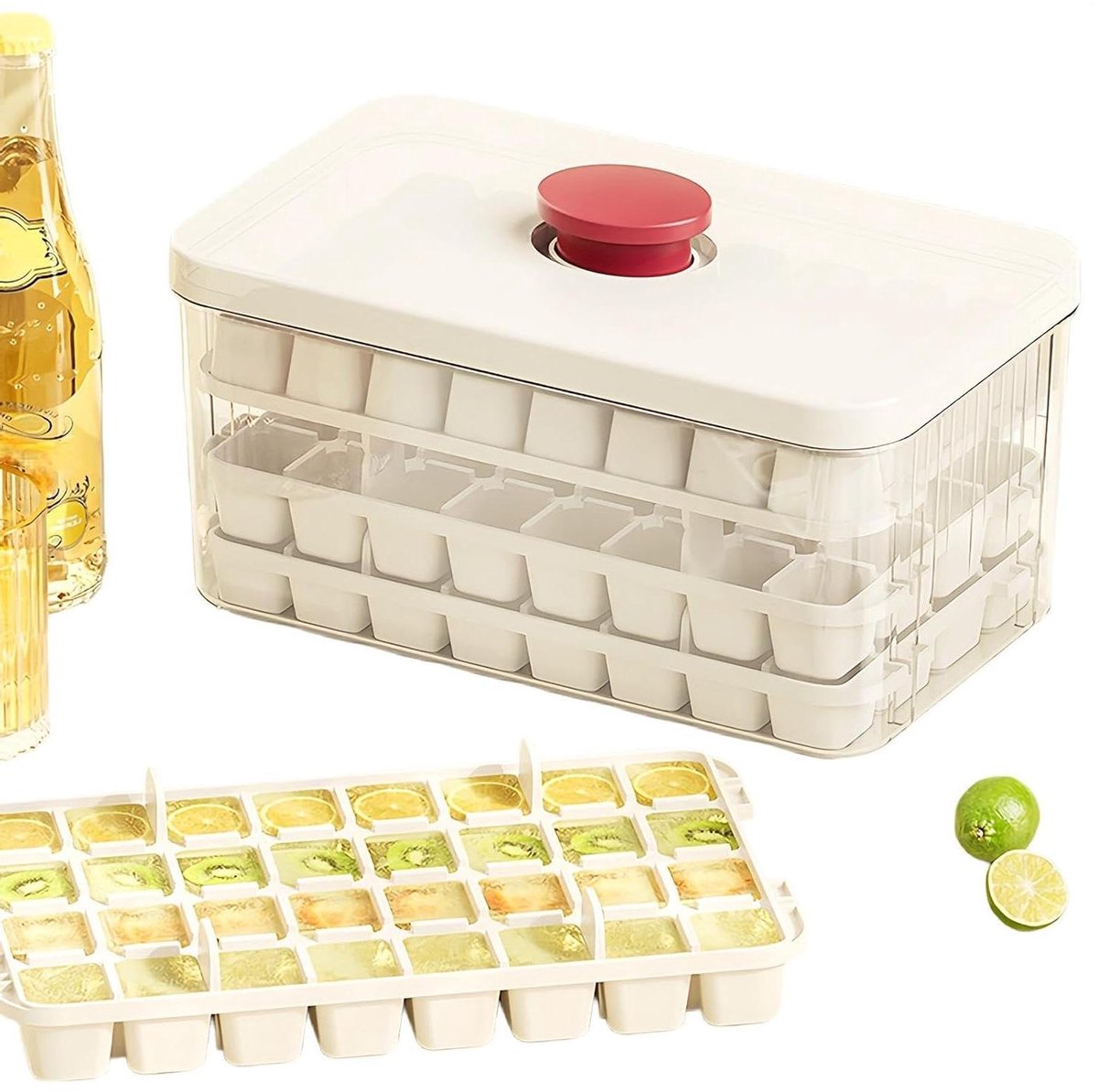 IJsblokjesmaker Met Deksel - IJsbak Container - Drankjes Koelen - 96 Vakjes - 10x12x10 cm - Wit