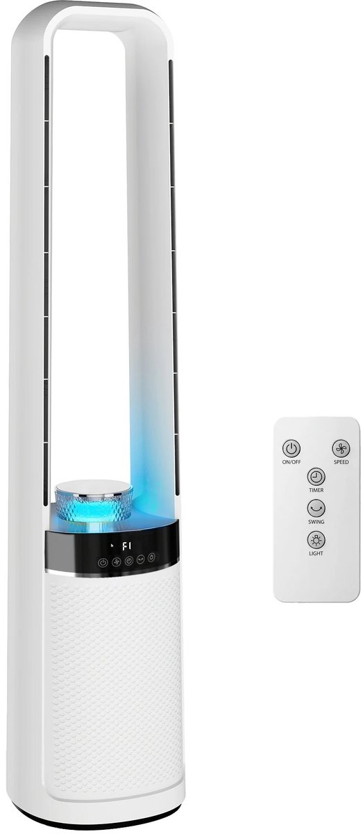 Cellista Bladloze Torenventilator - 45° Oscillerende Vloerventilator - Ventilator met Afstandsbediening - 3 Snelheden - 12 Uurs Timer - LED Verlichting - 230V