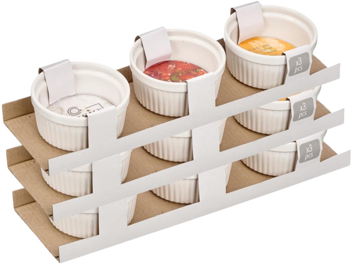 Vessia Kommetjes / serveer schaaltjes - 3x - 3x stuks - D9 x H6 cm - aardewerk - wit - ovenschaaltjes - tapas - voedsel - dessert
