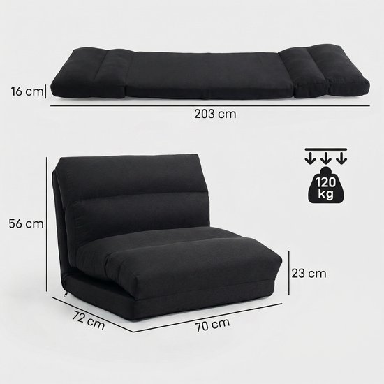 HOMCOM Vloerstoel - Polyester - 70x72x56cm - Zwart van HOMCOM — afbeelding 3