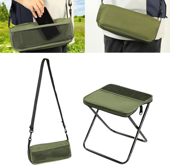 Opvouwbare Kampeerstoel - 2 stuks - Lichtgewicht en Draagbaar - Ultralichte Rugzak Kruk met Verstelbare Schouderriem - Campingstoel Opvouwbaar - 28x26x24 cm - groente — afbeelding 3