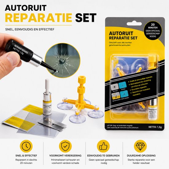 Winkrs - Glas Reparatie Set voor autoruit of telefoonscherm - Zelf een sterretje of scheurtje in glas repareren - Autoruit reparatieset