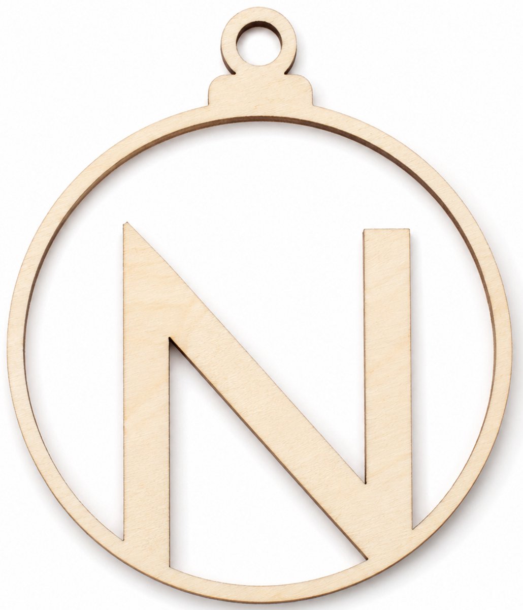 Houten kerstversiering - Wooden Christmas decoration | Letter “N” | 9cm | Licht hout - Natural wood | Kerstbal - Christmas tree bauble - Houten Hangers - Kerstboom - Alfabet - Alphabet - Kerstdecoratie - Naam