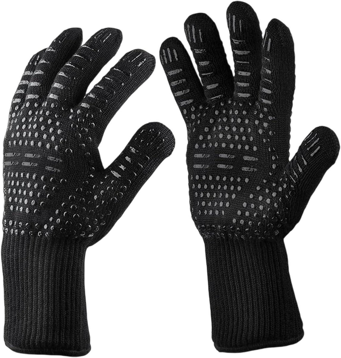 Hittebestendige Handschoenen - Ovenwanten Grill - Keuken en BBQ - Antislip Siliconen Grip - One Size - Zwart