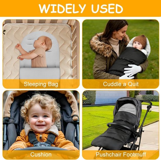AOOWU Pushchair Footmuff Footmuff Baby Footmuff Baby Seat with Zip Cuddly Bag Baby Blanket Pram Universal Waterproof Machine Washable Grey — afbeelding 4