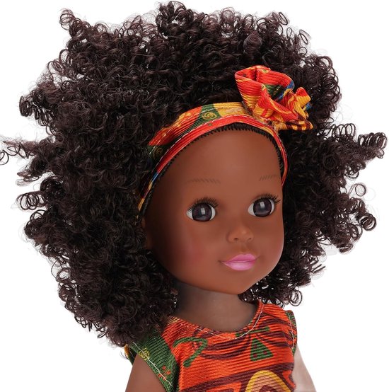 Zwarte Pop - Modepop Meisjes - Verkleden en Spelen - Afro Kapsel - 30 cm - Zwart — afbeelding 2