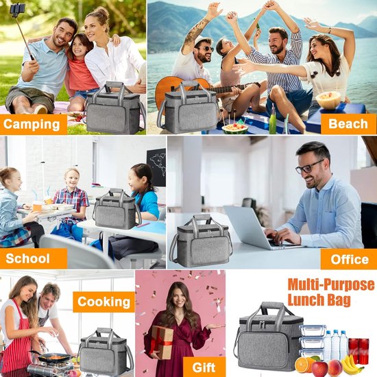 15L koeltas, picknicktas, kleine opvouwbare thermische voedseltas, geïsoleerde tas, waterdichte lunchtas voor mannen en vrouwen, koeltas voor reizen, kamperen, auto, kantoor, school, werk, Marineblauw — afbeelding 4