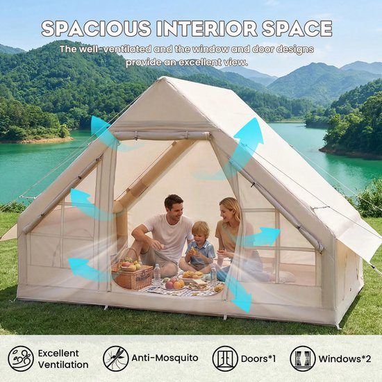 Innovastore Opblaasbare Kampeertent - Campingtent - Tent - Kampeertent - Draagbare kampeertent - Glamping-tent - 2-4 personen — afbeelding 4