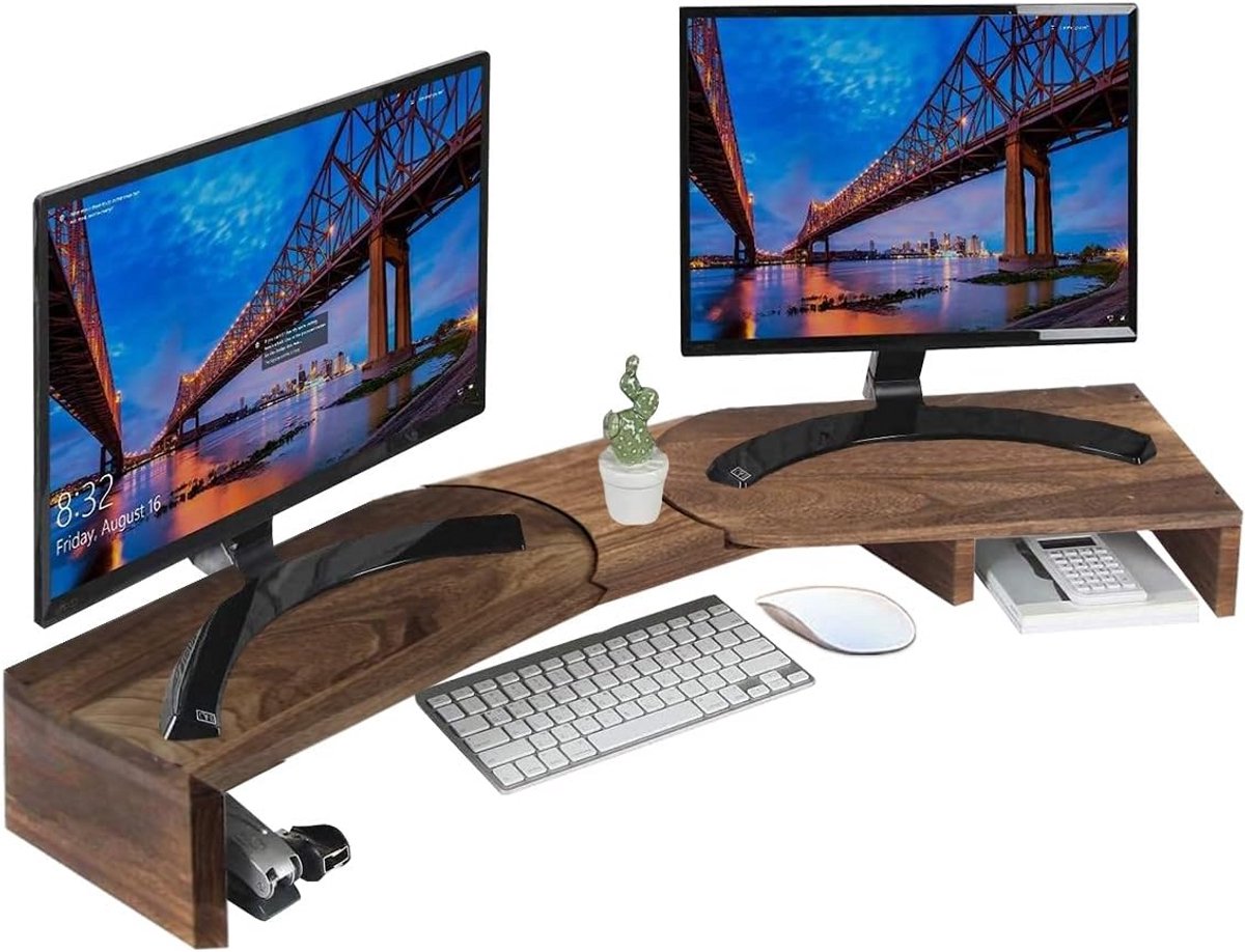 Monitor Verhoger - Bureau Organizer - Optimale Werkhouding - Met Opbergvakken - 48 x 28 cm - Natuurlijk Bamboe