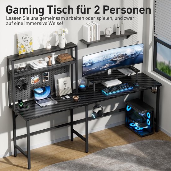 Gamingtafel Hoekbureau - Computertafel Werkstation - Professioneel Werken Spelen - Geïntegreerde LED Verlichting - 150 x 100 cm - Zwart Koolstofvezel — afbeelding 3