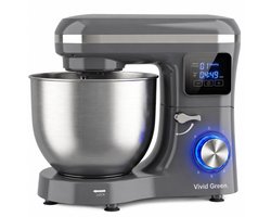 Vivid Green 2000W Keukenrobot - 6.2L - Display & Instelbare Timer - Mixer met Mengkom - Keukenmachine - Keukenmixer - Grijs