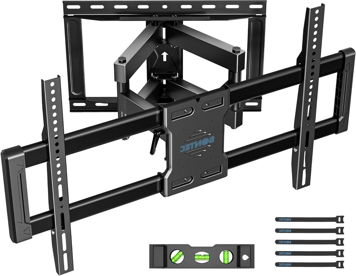 BONTEC TV Muurbeugel voor 37-85 inch TV tot 60kg, Draaibaar & Kantelbaar, Max VESA 600x400mm, Boorsjabloon, Waterpas & Kabelbinders