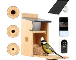 Bird House with Camera, 5MP HD Outdoor Nesting Box, 2.4G WiFi & App Notification, Track Nesting and Pulling, Automatic Bird Video Recording and Motion Detection, Solar Powered