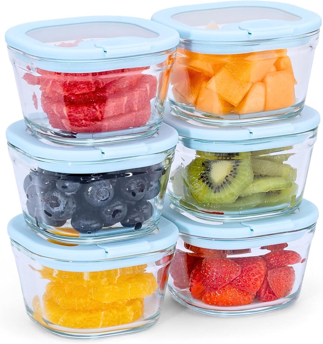 Vershouddozen Glas - Voedselcontainers Set - Maaltijd Voorbereiding - Oven Magnetron Diepvries - 6x 250ml - Transparant