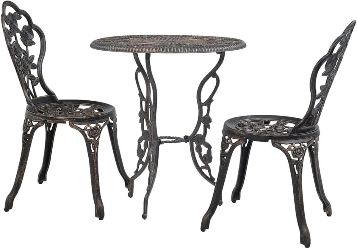 Bistroset 3-delig - Tuinset Gegoten Aluminium - Buiten Dineren - Elegant Bloemenpatroon - 1 Tafel 2 Stoelen - Antraciet