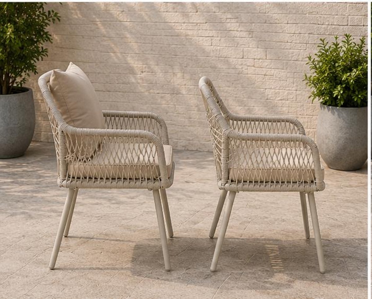 Tuinstoelen Set van 2 54x62x81 cm – Aluminium Rope Dining Stoelen met Zit- en Rugkussens – Weerbestendige Terrasstoelen voor Tuin, Balkon en Veranda – Antraciet/Grijs – Mobili Bella