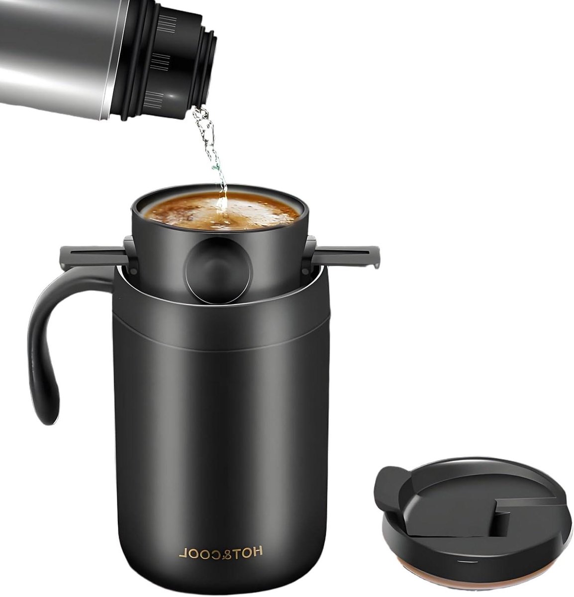 Draagbare Koffiezetter Reis Koffiebeker Koffie Onderweg Antislip Handgreep 399 g Roestvrij staal