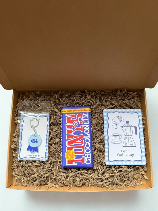 Brievenbuscadeau - Vaderdag cadeau pakket - Cadeau voor hem - Sleutelhanger Nr. 1 Papa - Tony Chocolonely = Wenskaartje Fijne Vaderdag