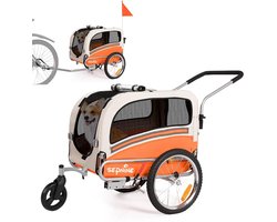 SEPNINE 2-in-1 Hondenfietskar en Hondenbuggy - Opvouwbaar - Max. 30 kg - Met Regenscherm & Luchtbanden - Oranje