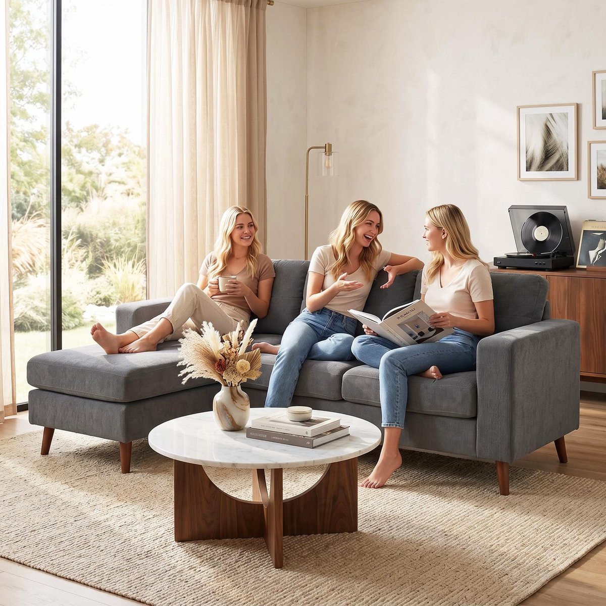Hoekbank - L Vorm Bank Met Omkeerbare Chaise Longue - 3-Zits Bank Corduroy Look Donkergrijs Voor Woonkamer