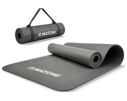 Matchu Sports - Fitness mat - Yogamat - Sportmat - Fitnessmat - Met draagkoord - 180 cm x 60 cm x 0,9 cm - Grijs - NBR