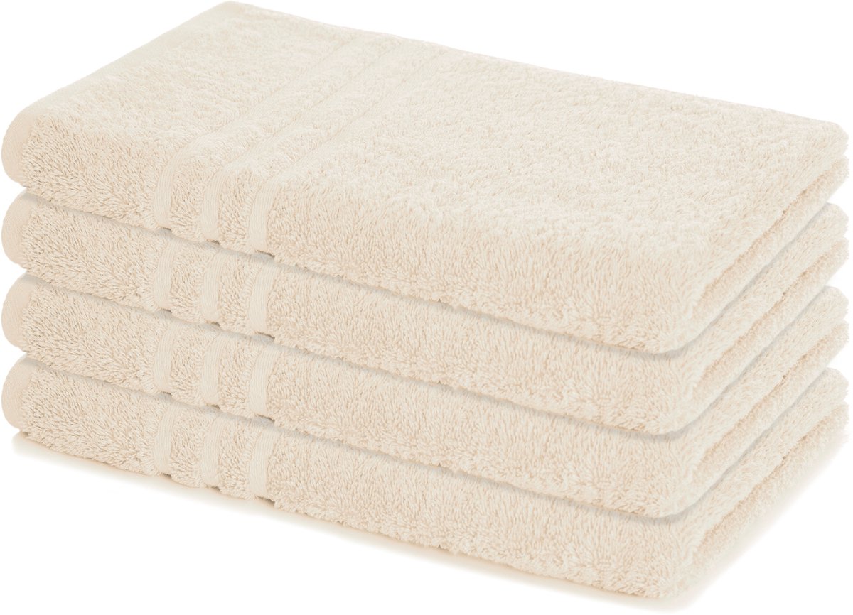 Lavea® Set van 4 Handdoeken 50x100 cm, 100% Katoen – Zacht en Absorberend – Perfect als Handdoek voor Thuis en Hotel – Crème
