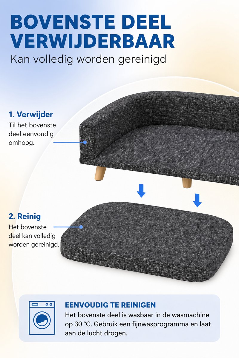 Norvia - Hondenbed Groot - Hondenmand - 98 x 67 CM - Met Wasbaar Kussen - Verhoogd Ontwerp - Houten Poten - Donkergrijs thumbnail 4