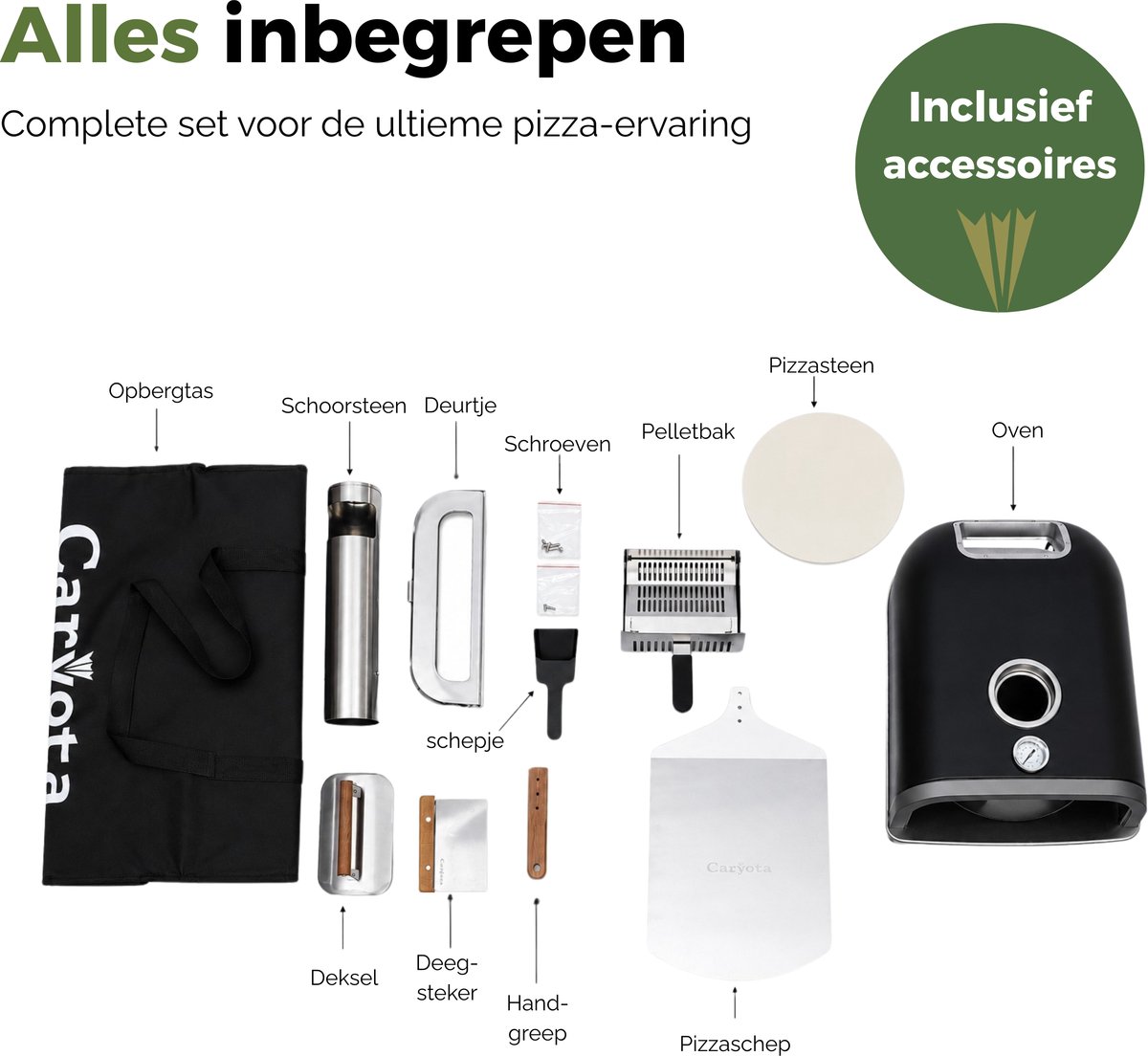 Caryota Pellet Pizza Oven - Buitenoven BBQ - Pizzasteen - Pizza schep - Deegsteker - Thermometer - Draagbaar - Authentieke pizza in 90 sec - 450 °C – foto 6