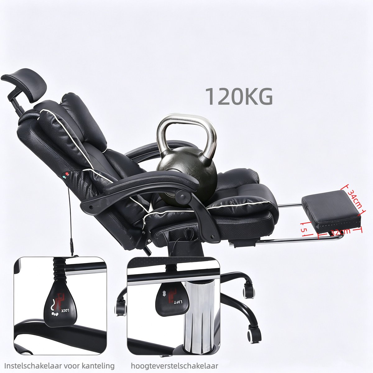 Gotagee Ergonomische Gaming-Stoel – Met Ventilator, Luchtkoeler & Koeling, Geventileerde Zitting, Ligfunctie, Massage, Verstelbare Directiestoel, Zwart thumbnail 6