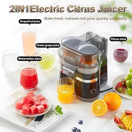 Elektrische Citruspers - Sapcentrifuge Automatisch - Vers Sap Maken - Ingebouwde Snijder - 400 ml - Mat Zwart — afbeelding 5