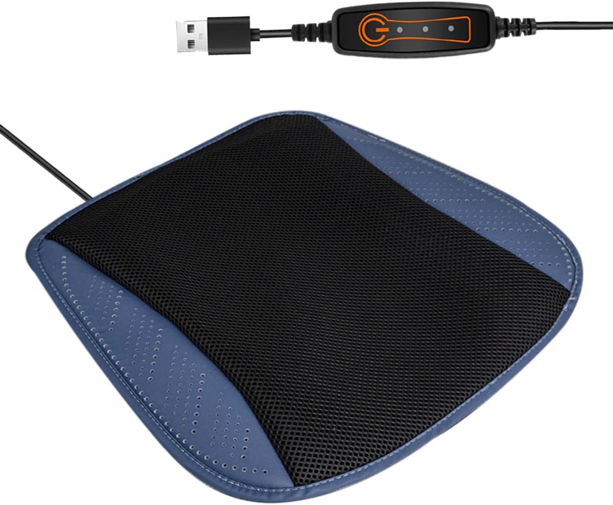 Geventileerd Zitkussen - Koelkussen Auto - Rijcomfort Verhogen - 8 Geruisloze Ventilatoren - 43 x 43 cm - Paarsblauw