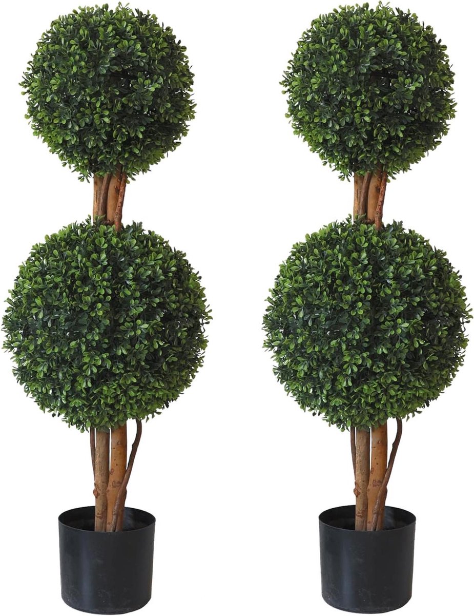Dubbele Bol Vormsboom - Kunst Buxus - Buiten Decoratie - UV-bestendig Materiaal - 90 cm Ho
