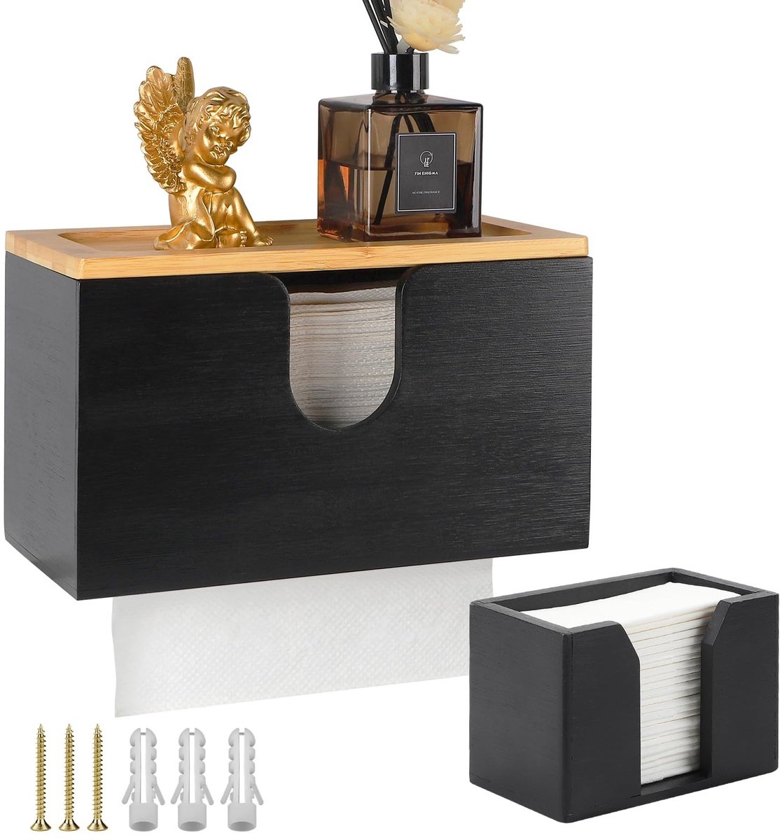 Dailygoods- Handdoekdispenser Bamboe - Muurbevestiging - Tissue Dispenser - Robuust en Stabiel - 27,5 x 16 x 13 cm - Multifunctioneel Gebruik - Tissuedispenser