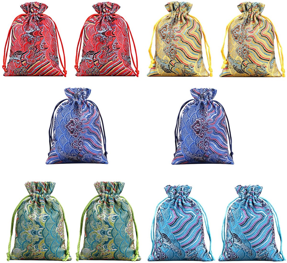 Dailygoods- Sieraden Pouch - 10 Stuks - Gedrukt Borduurontwerp - Trekkoord - Elegante Opslagoplossing - Uniek Design - Opbergtas